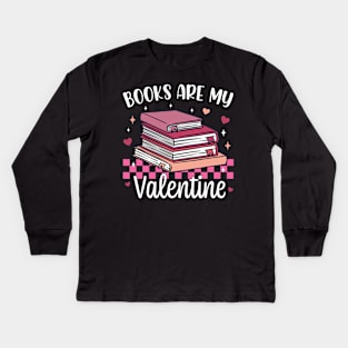 Books are My Valentine Day Retro Groovy Men Women Kids Kids Long Sleeve T-Shirt